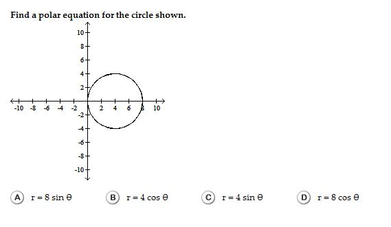 Solved Find a polar equation for the circle shown. A. r = 8 | Chegg.com