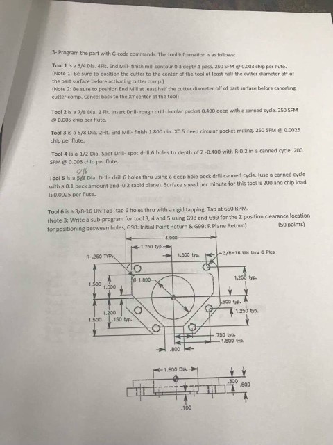 Solved 3-Program the part with G-code commands. The tool | Chegg.com