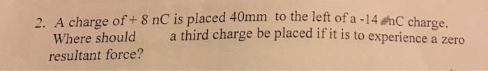 Solved A charge of +8 nC is placed 40mm to the left of a -14 | Chegg.com