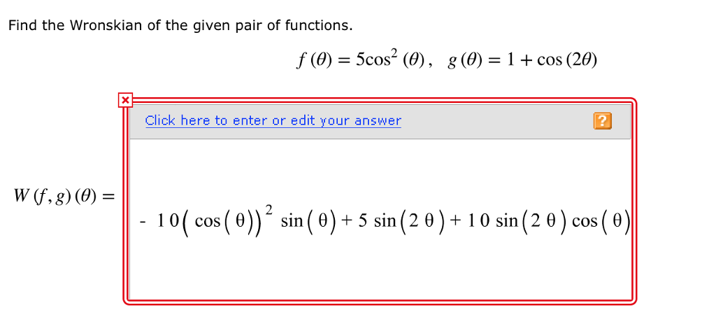 Solved Find the Wronskian of the given pair of functions. | Chegg.com