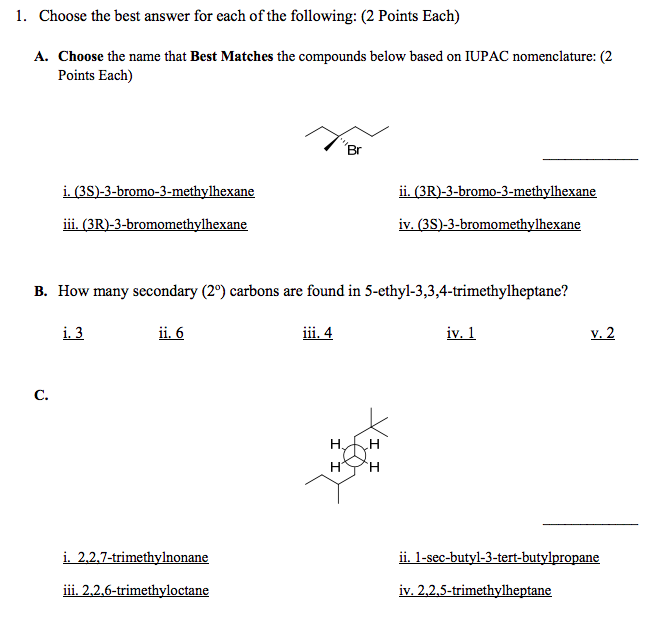 Solved 1. Choose the best answer for each of the following: | Chegg.com