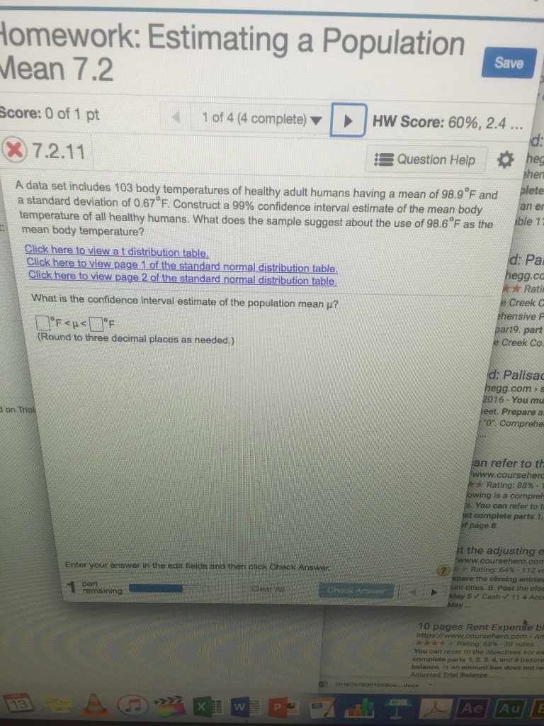 Solved Omework Estimating A Population Mean 7 2 Save Heg Chegg