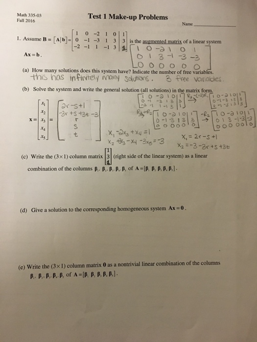 Solved Assume B = [A|b] = [1 0 -2 1 0 1 0 0 -1 -3 1 3 -2 | Chegg.com