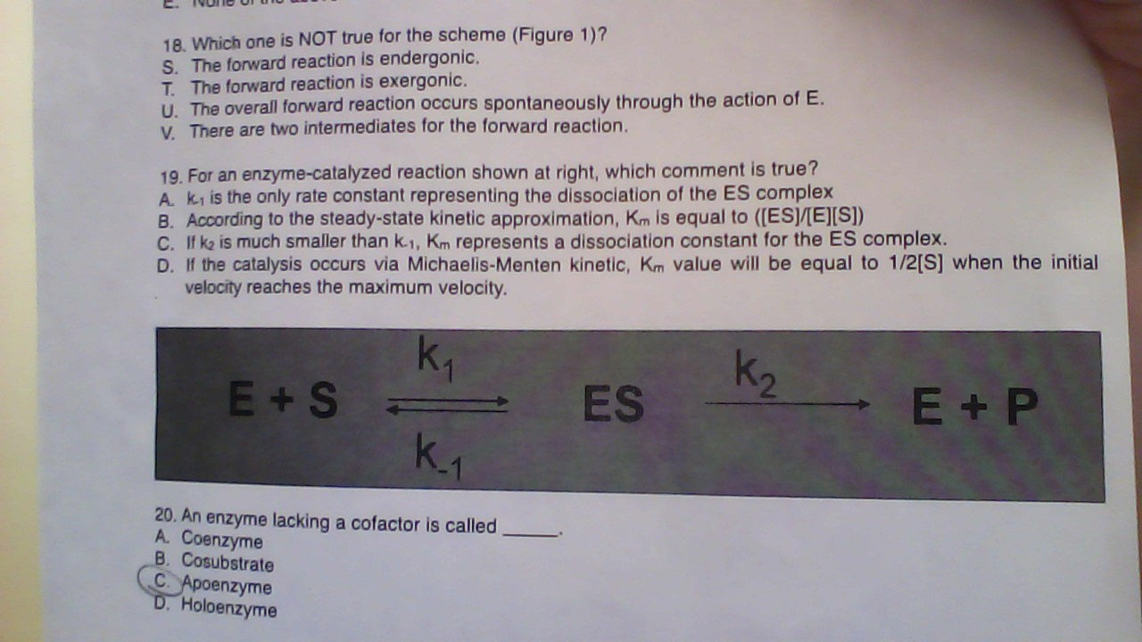 Solved For An Enzyme Catalyzed Reaction Shown Below Which 7705