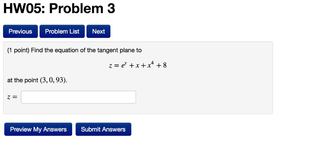 Solved HW05: Problem 3 Previous Problem List |Next (1 Point) | Chegg.com