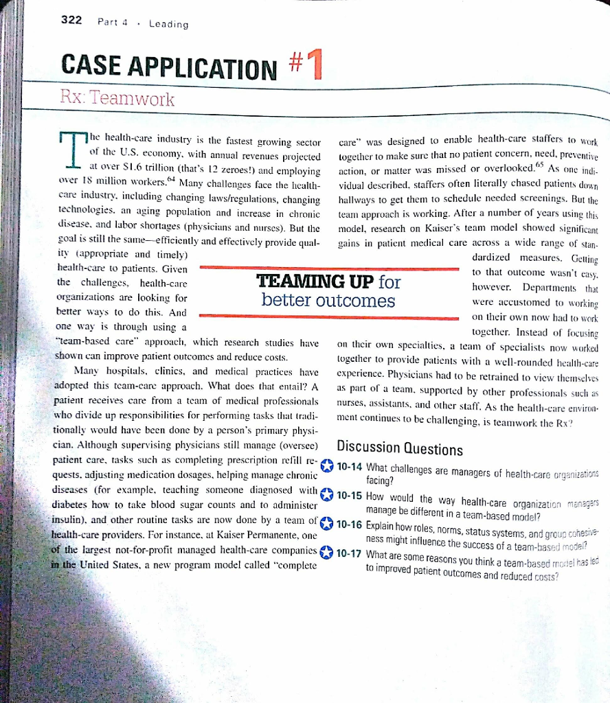Solved 322 Part 4 . Leading CASE APPLICATION Rx Teamwork
