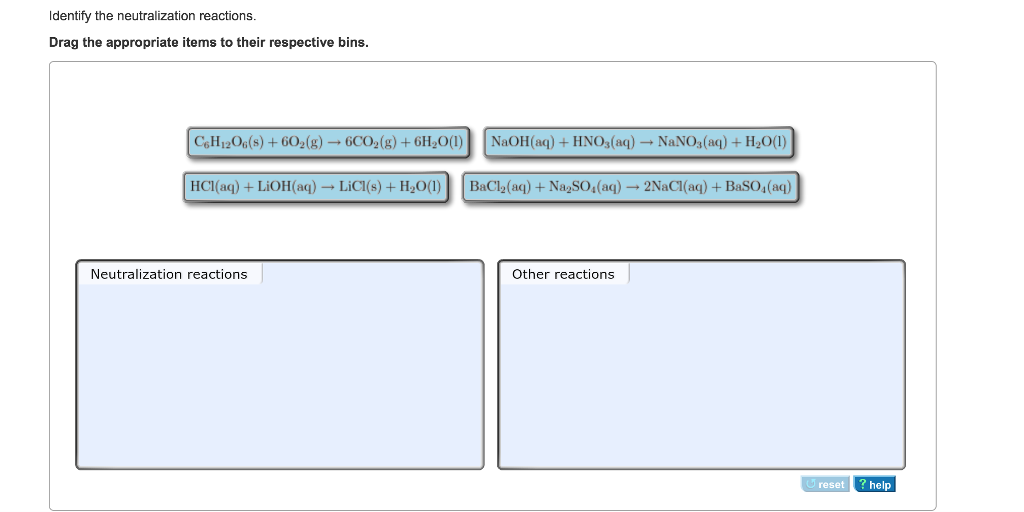 Solved Identify the neutralization reactions Drag the | Chegg.com