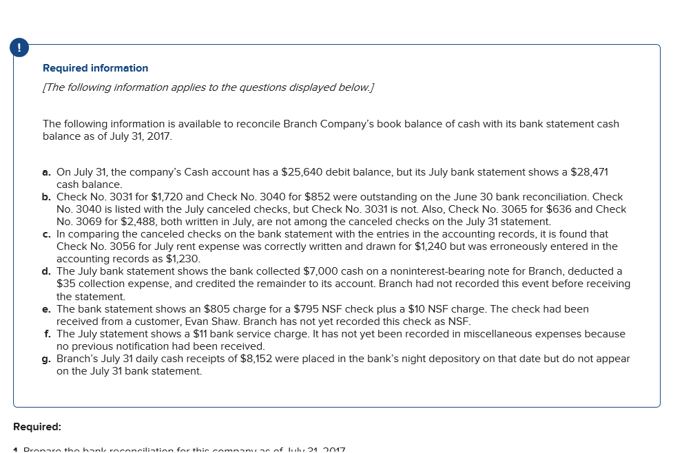 Solved Required information The following information | Chegg.com