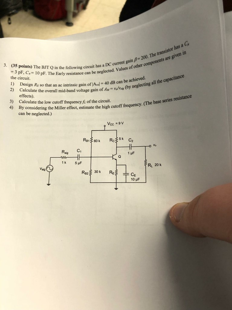 Solved 3. (35 points) The BJT Q in the following circuit has | Chegg.com