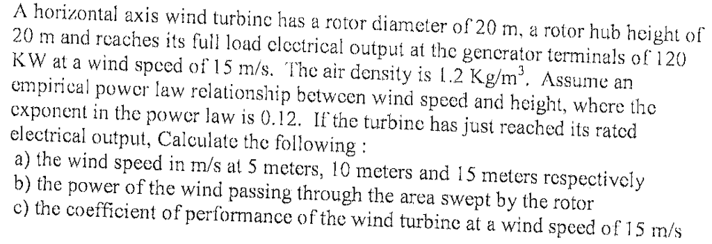 Solved A horizontal axis wind turbine haus a rotor diameter | Chegg.com