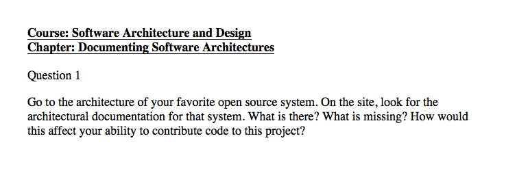 Course: Software Architecture and Design Chapter: | Chegg.com