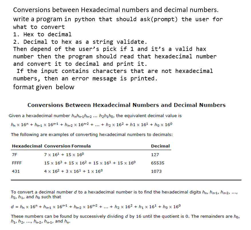 Conversions between Hexadecimal numbers and decimal | Chegg.com