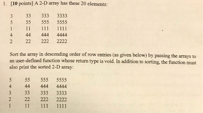 Solved 1. [10 points] A 2-D array has these 20 elements 4 | Chegg.com