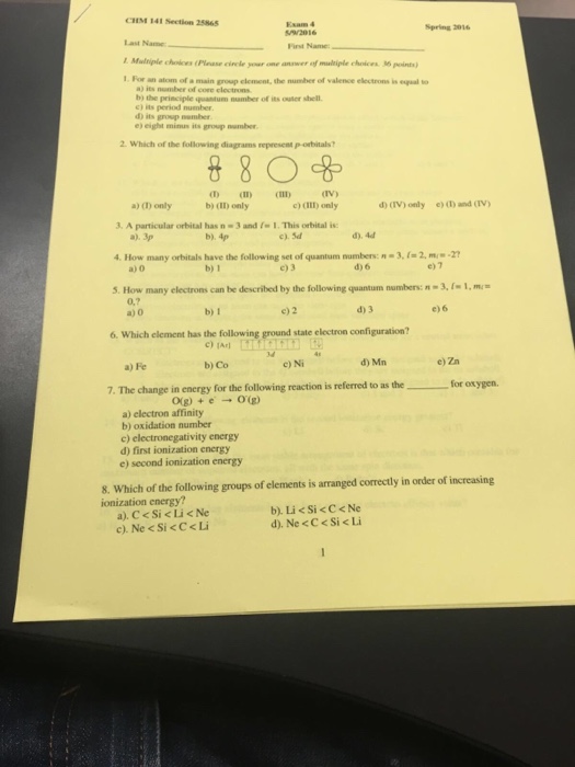 Solved For an atom of a main group element, the number of | Chegg.com