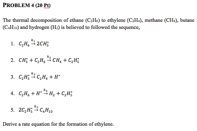 Solved The thermal decomposition of ethane C2H6 to Chegg