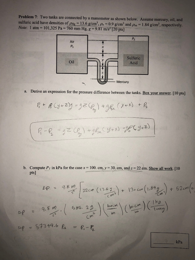 Solved Problem 7: Two tanks are connected by a manometer as | Chegg.com