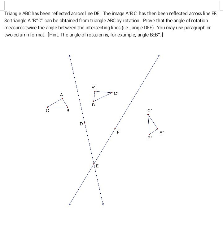 Solved Triangle ABC has been reflected across line DE. The | Chegg.com