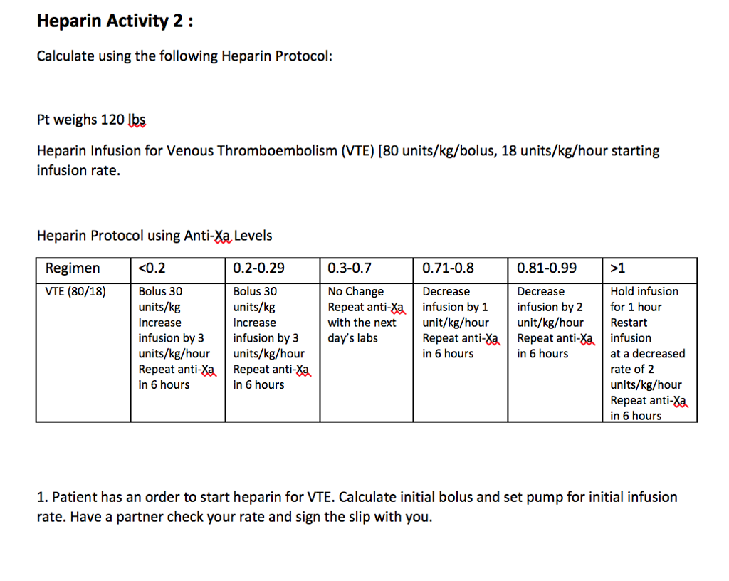 Solved Heparin Activity 2 Calculate Using The Following