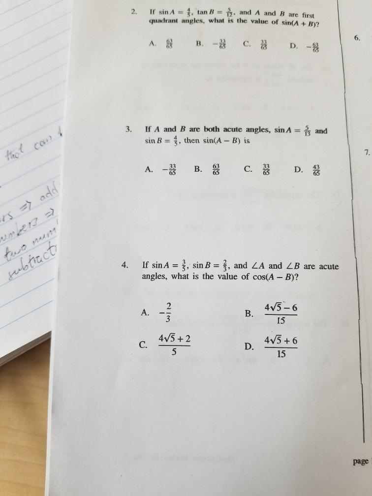 Solved If Sin A = ?, Tan B= , And A And B Are First Quadrant | Chegg.com