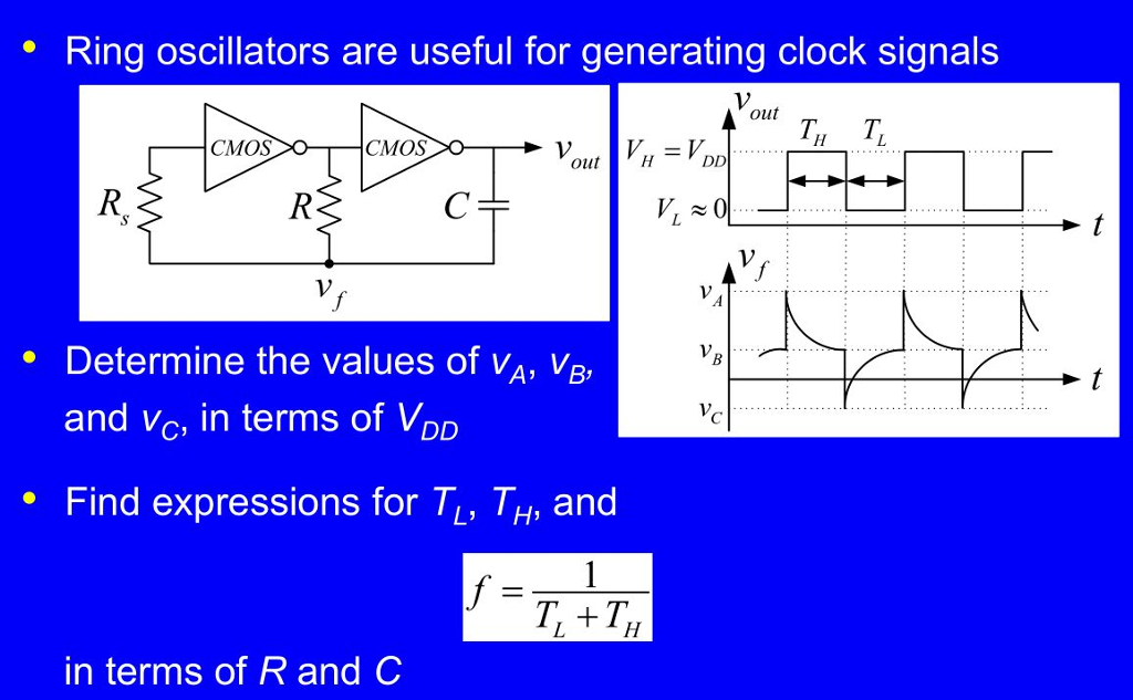 Ring oscillators are useful for generating clock