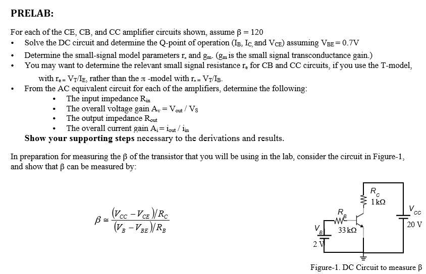 Solved PRELAB: For each of the CE, CB, and CC amplifier | Chegg.com