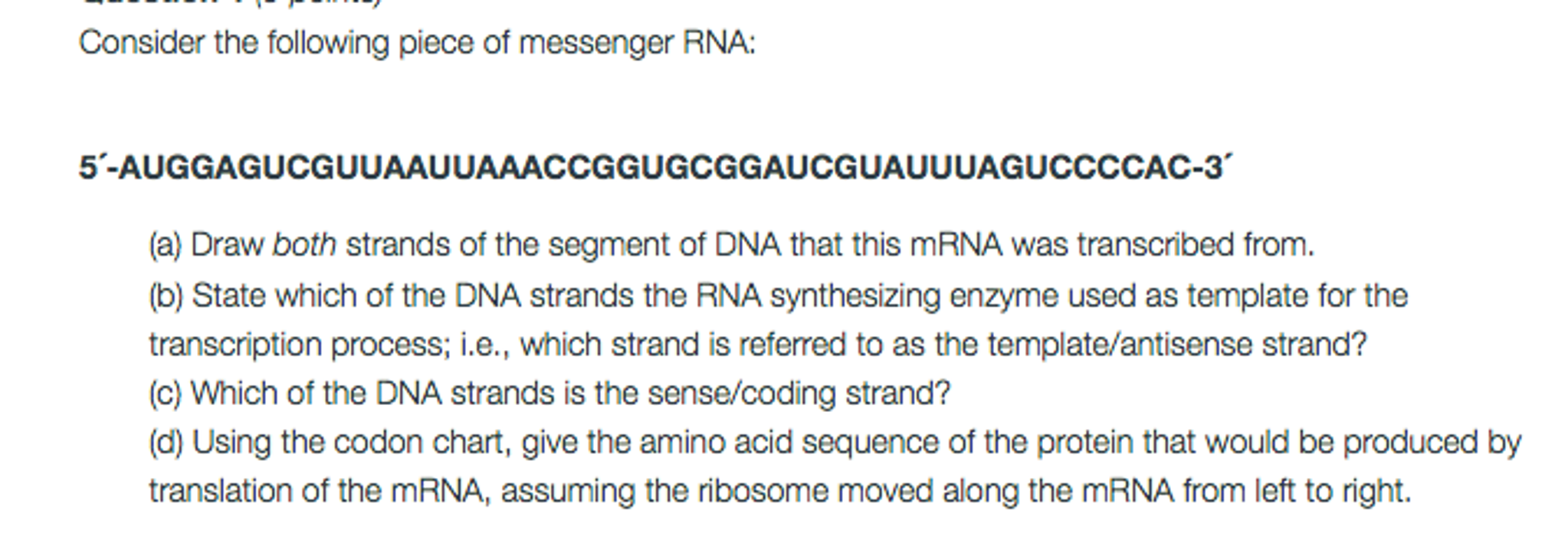 Solved Consider The Following Piece Of Messenger RNA: Draw | Chegg.com