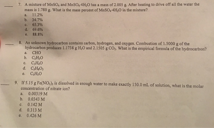 Solved A mixture of MnSO_4 and MnSO_4O has a mass of 2.005 | Chegg.com
