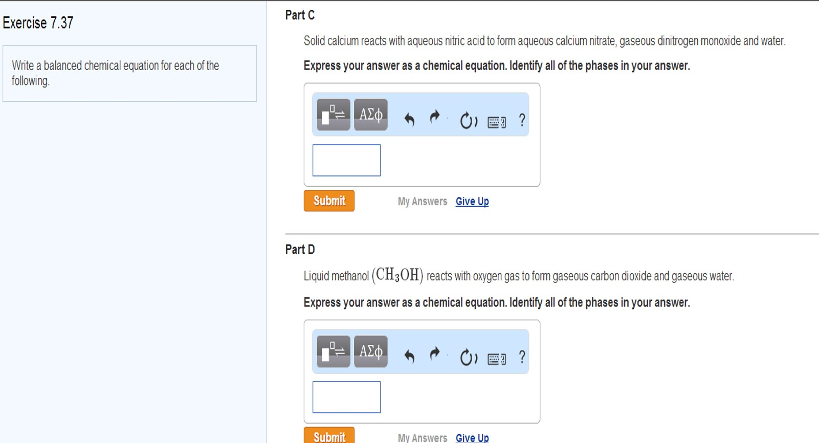Solved Write a balanced chemical equation for each of the