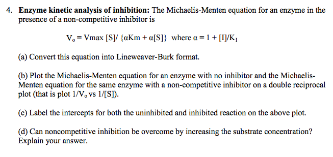 Solved 4. Enzyme kinetic analysis of inhibition: The | Chegg.com
