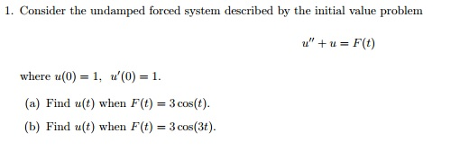 Solved 1. Consider the undamped forced system described by | Chegg.com