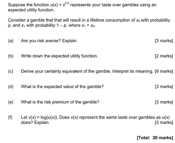 Solved Suppose The Function U x X 0 5 Represents Your Chegg Solved suppose the function u x x 0 5 represents your chegg