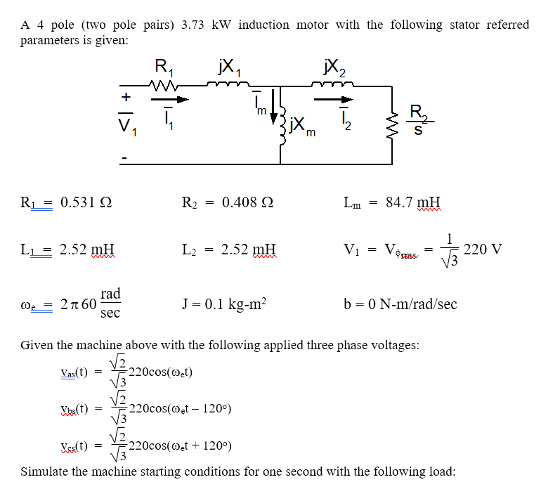 Solved A 4 pole (two pole pairs) 3.73 kW induction motor | Chegg.com