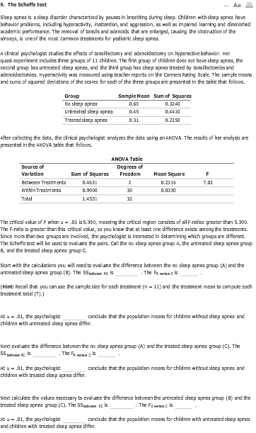 9 The Scheffe Test Sleep Apnea Is A Sleep Disarder Chegg