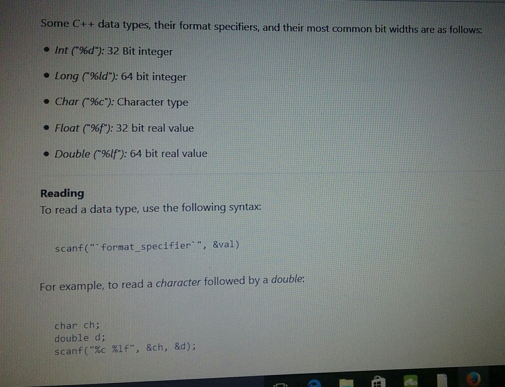 Solved Some Ct T Data Types Their Format Specifiers And Chegg