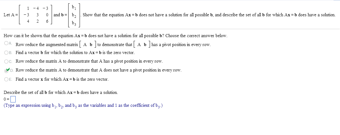 Solved Let A = And B = . Show That The Equation Ax = B Does | Chegg.com