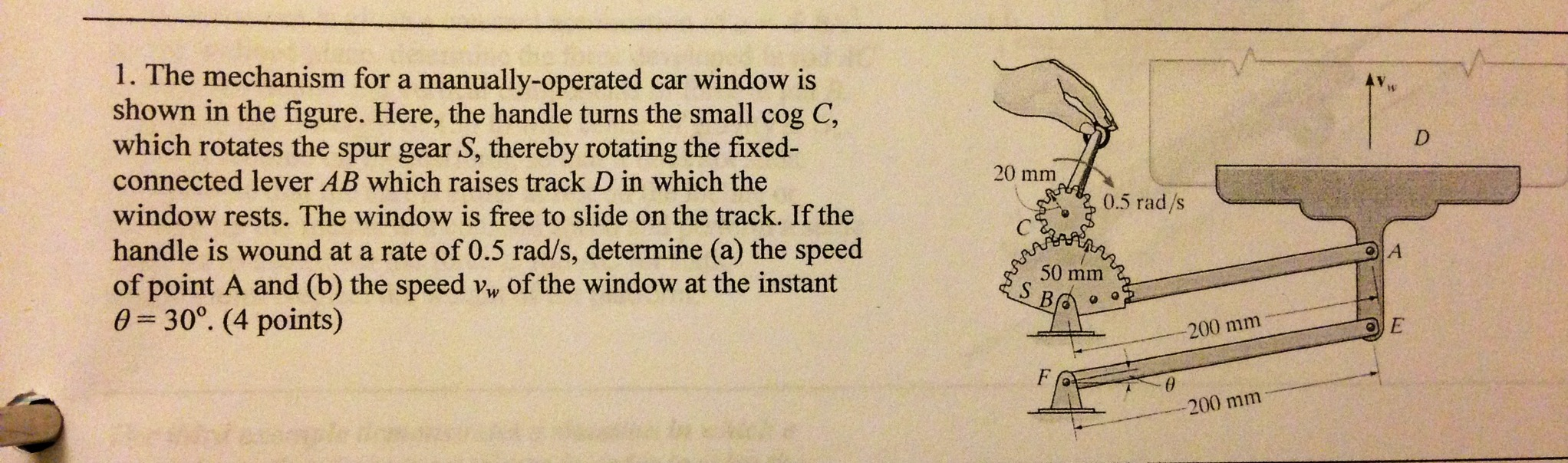 Solved The mechanism for a manuallyoperated car window is