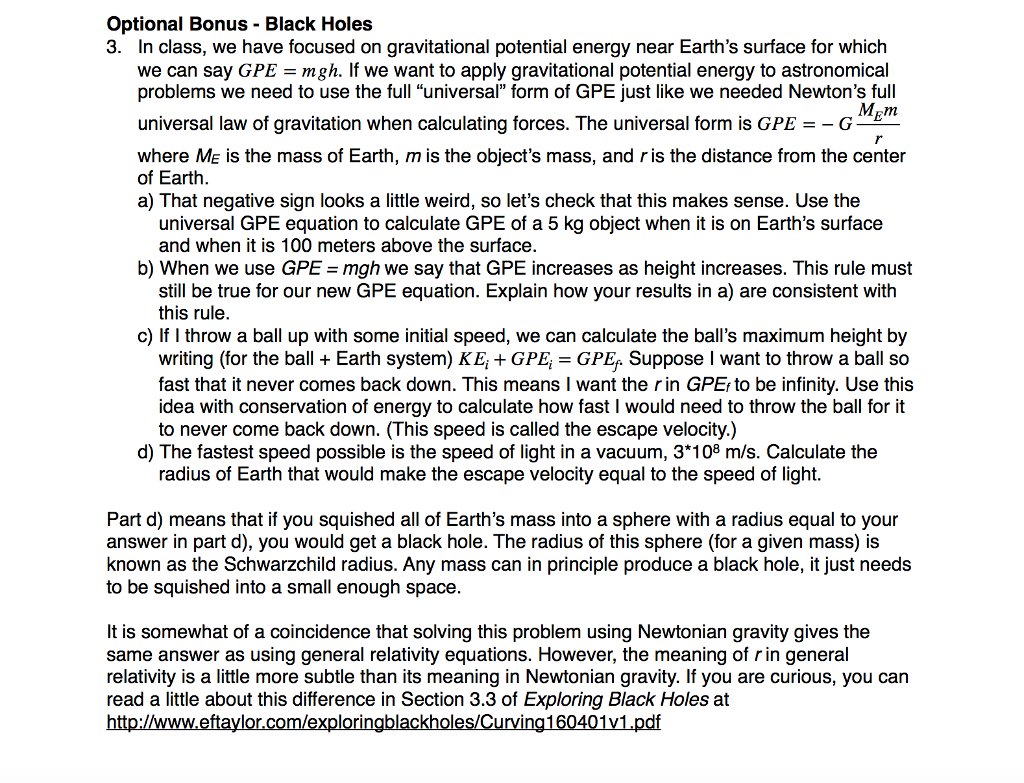 Gpe Solution Problem Solved In class, we have focused on gravitational potential | Chegg.com