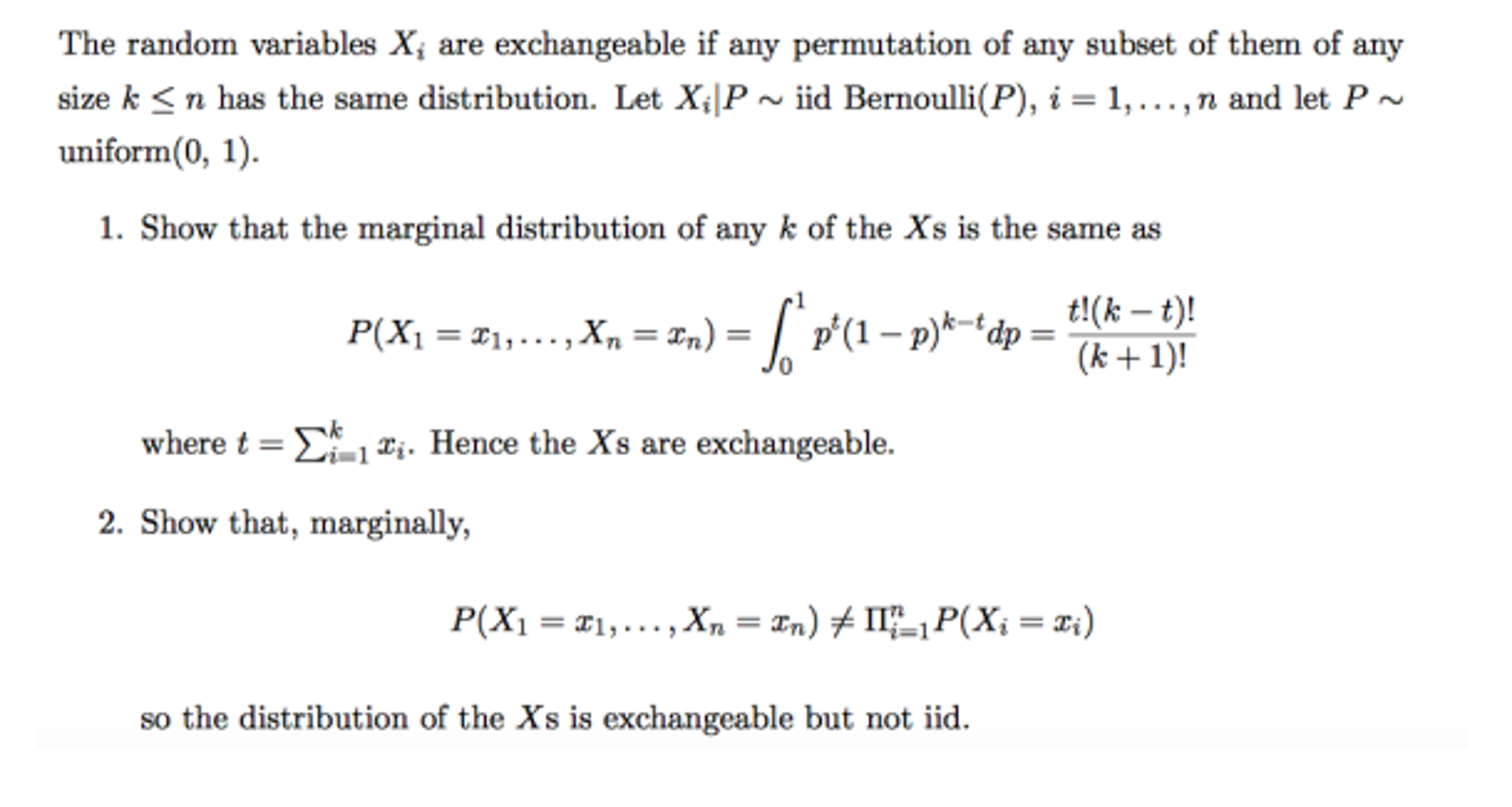 Solved The random variables X_i are exchangeable if any | Chegg.com