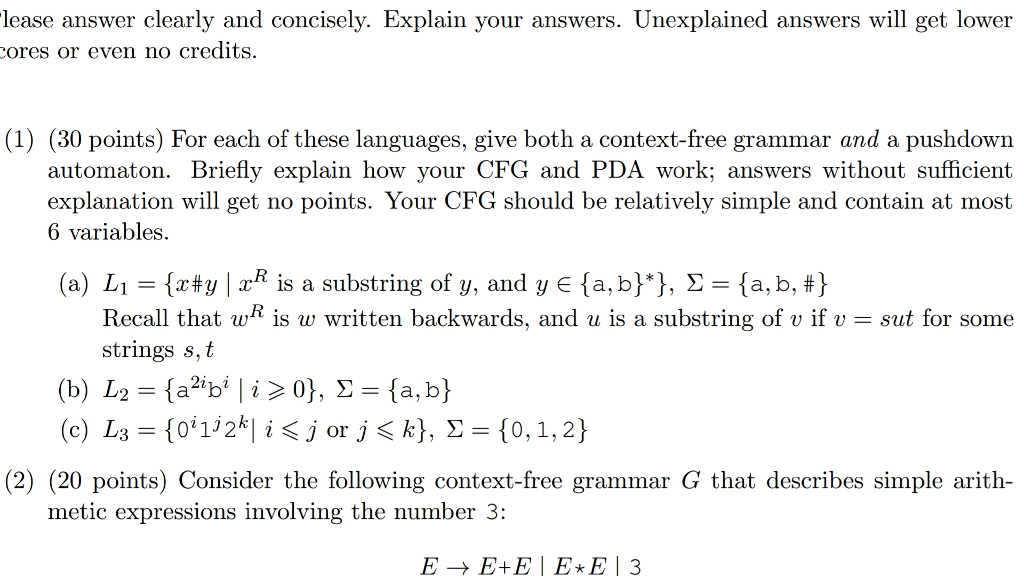 construct context-free grammars that generate each of these languages chegg