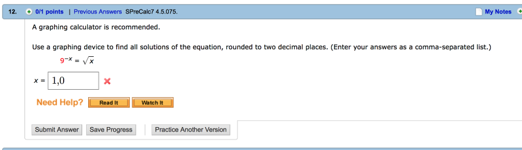 Solved 12 0 1 Points Previous Answers Sprecalc7 4 5 075