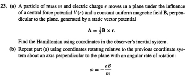 Solved A particle of mass m and electric charge e moves in a | Chegg.com