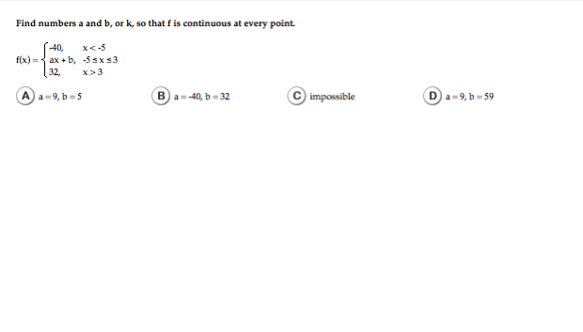 Solved Find Numbers A And B, Or K, So That F Is Continuous | Chegg.com