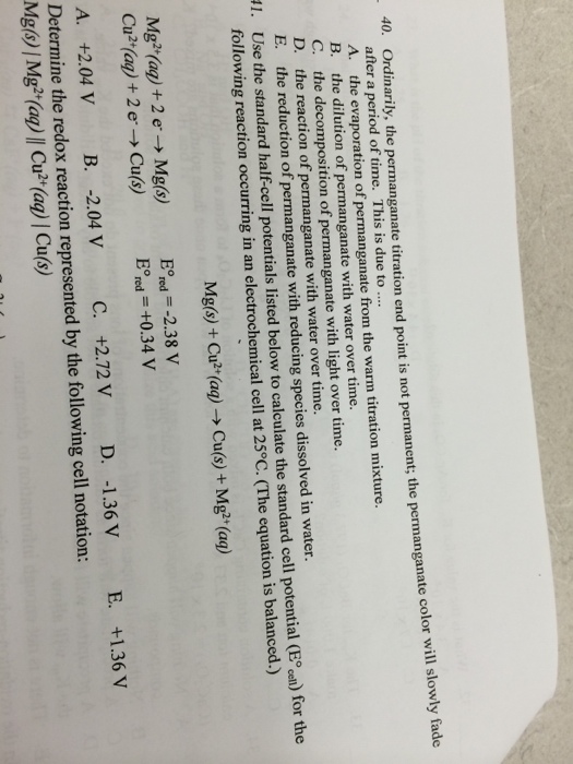 Solved Ordinarily, the permanganate titration end point is
