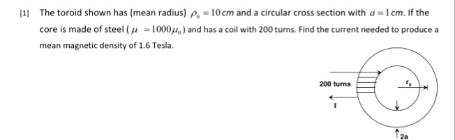 Solved The toroid shown has (mean radius) rho_0 = 10cm and a | Chegg.com