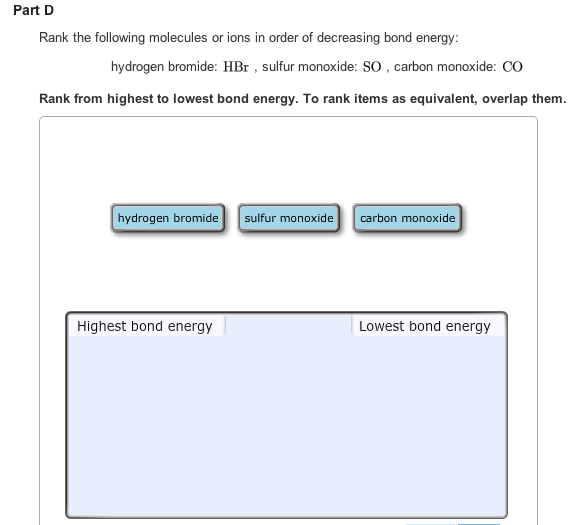 Solved Rank the following molecules or ions in order of | Chegg.com