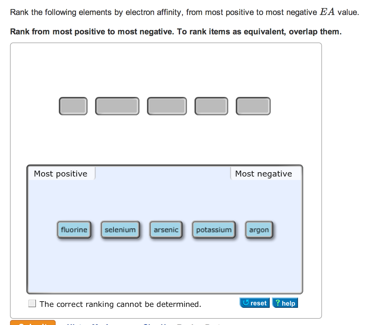 Solved Rank The Following Elements By Electron Affinity, | Chegg.com