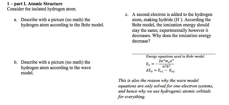 Solved 1 - part I. Atomic Structure Consider the isolated | Chegg.com