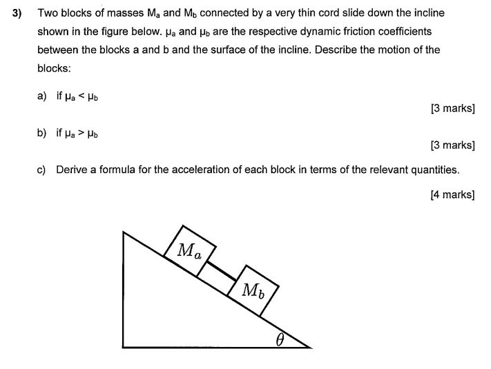 Solved Two Blocks Of Masses Ma And Mb Connected By A Very | Chegg.com