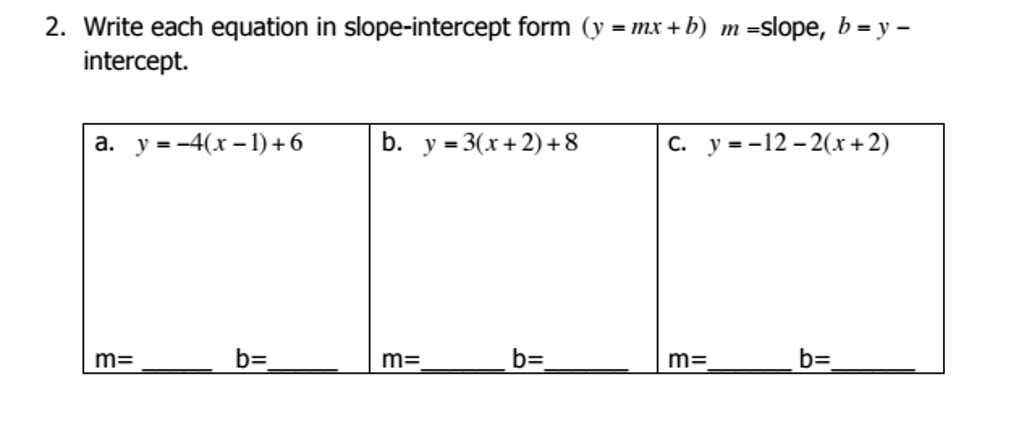 y 3 1 2 x 8 in slope intercept form