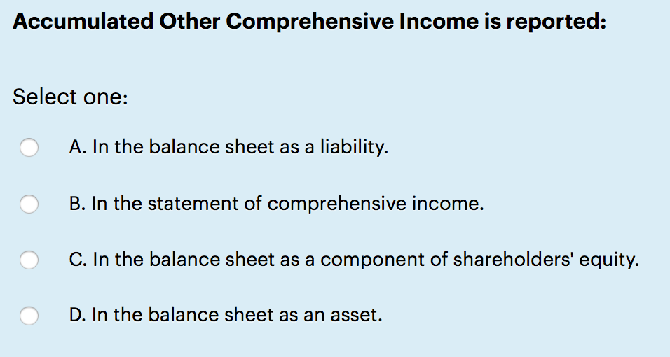 Solved Accumulated Other Comprehensive Income Is Reported: | Chegg.com